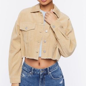 COPY - Forever 21 Plus Size Cropped Frayed Pine Bark Tan Corduroy Jacket